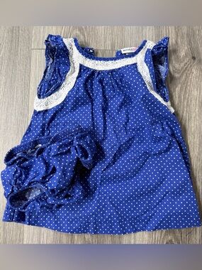 Genuine Kids from Oshkosh Blue Polka Dot Baby Dress with Bloomers 12 mos